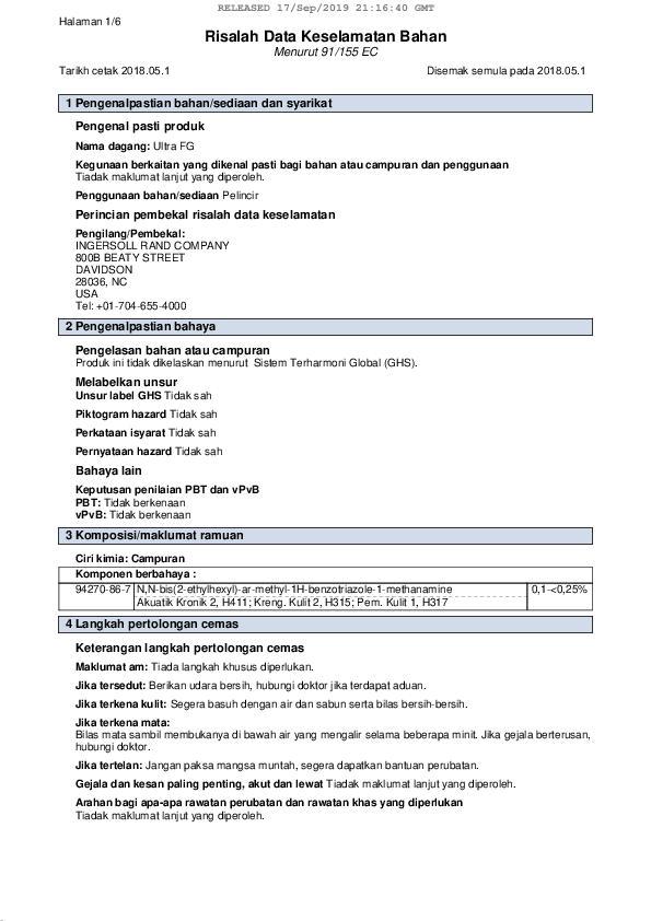 Ultra Food Grade Lubricant Safety Data Sheet